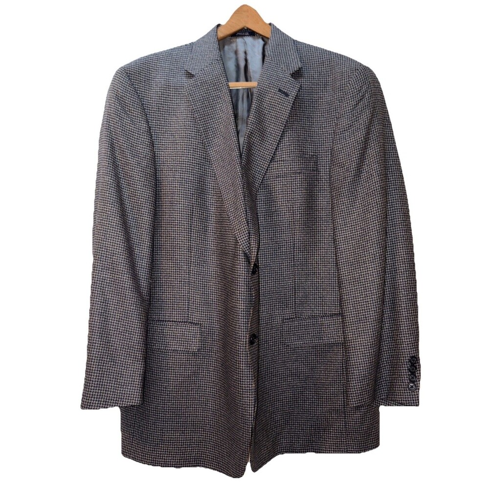 Mens Hart Schaffner Marx Blue/Black/Tan Houndstooth Blazer Sport Coat Size 46R
